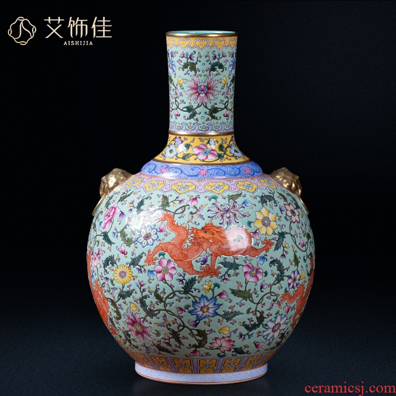 Jingdezhen chinaware paint ears archaize colored enamel vase palace Chinese style living room a study decorative arts and crafts