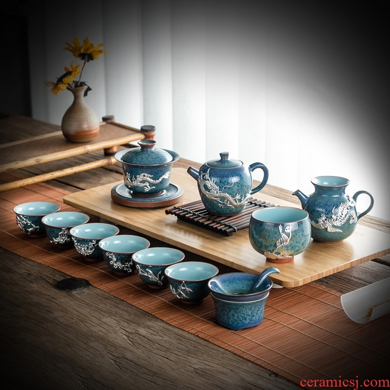 Up built light tea suit household temmoku glaze ceramic teapot masterpieces kung fu tea tea cup, the silver