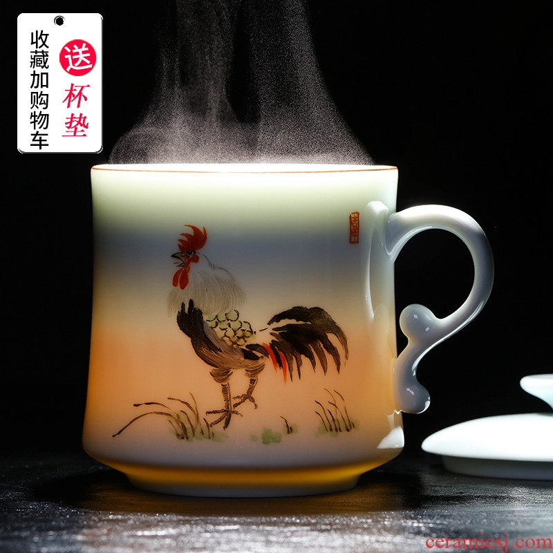 Jingdezhen ceramic cups with cover hand - made filtering creative household glass tea cup celadon office cup cup