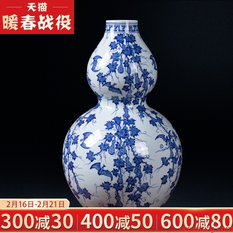 Jingdezhen ceramic antique blue - and - white qianlong f - fook noted gourd vases, flower arrangement study of home sitting room decorate gifts
