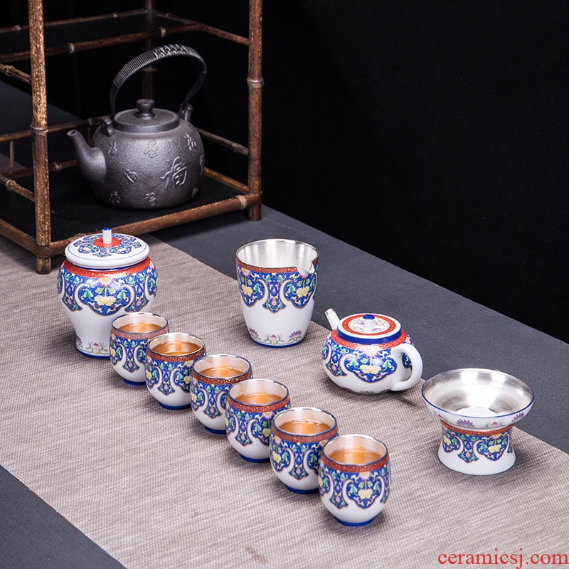 TaoMingTang built light tea set home built light blue and white porcelain tea sets of a complete set of ceramic teapot bladder coppering. As silver cups