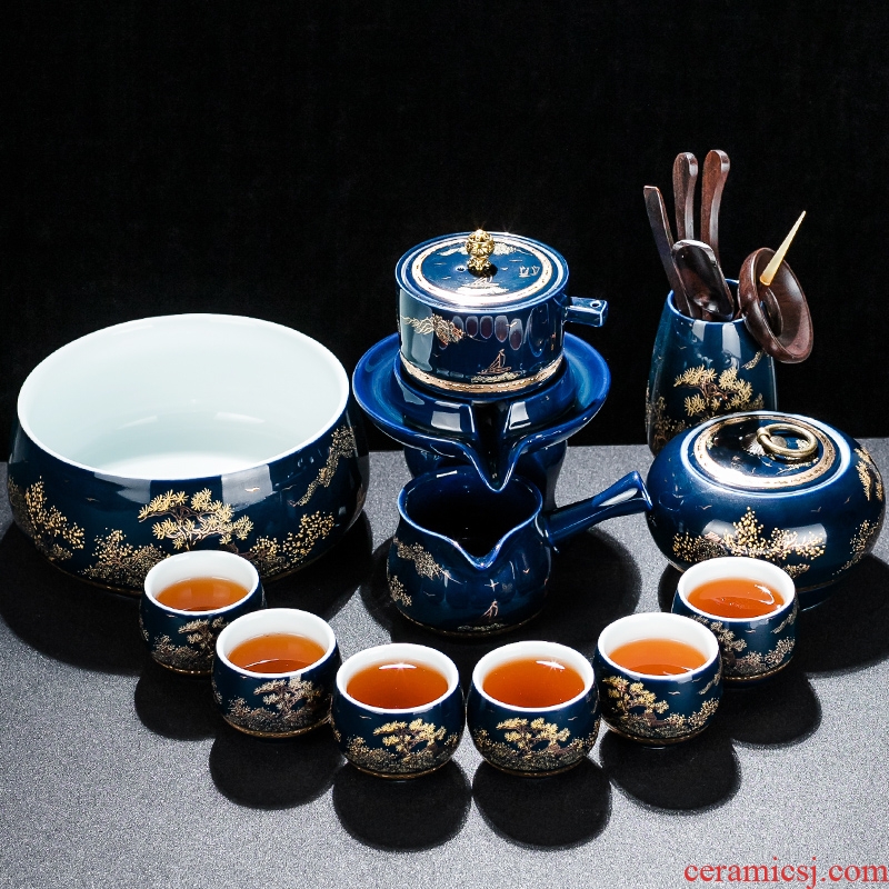 NiuRen automatic tea sets the whole creative kung fu tea set of blue and white porcelain ceramic lazy hot teapot teacup