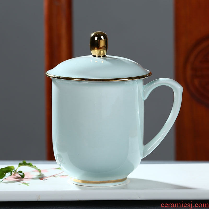 Jingdezhen ceramic cups with cover household ipads porcelain cup cup cyan gold mark cup custom office meeting
