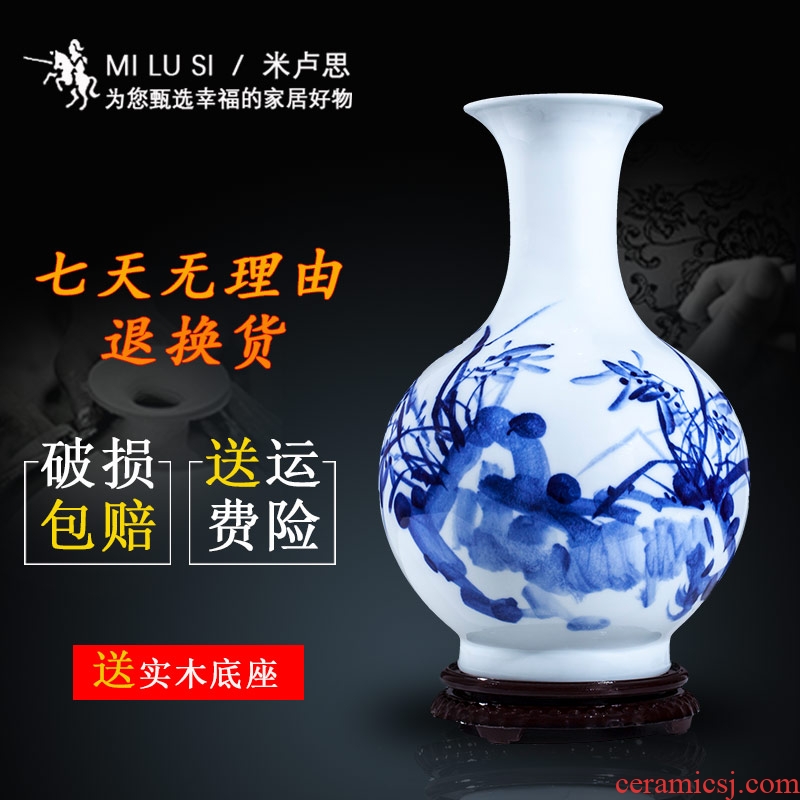 Jingdezhen blue and white porcelain ceramic vase large shan bottle home furnishing articles sitting room put dry flower lucky bamboo porcelain arts and crafts