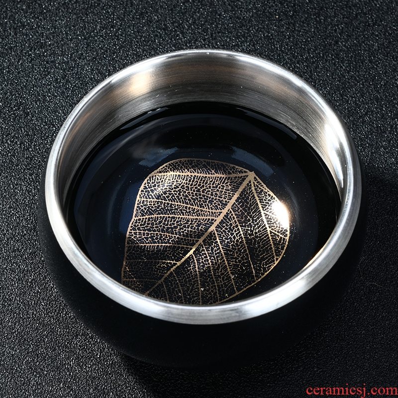 The Master cup single cup silver cup ceramic sample tea cup silver bowl tea kungfu konoha temmoku tasted silver gilding
