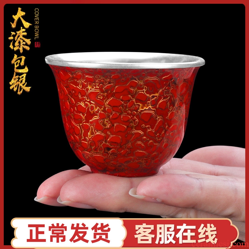 Natural pure checking Chinese lacquer cup coppering. As silver tea set creative ceramic masters cup single cup large restoring ancient ways