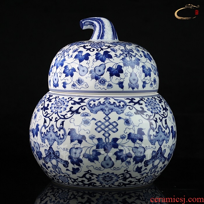 And auspicious large master of jingdezhen blue And white gourd can hand - made ceramic POTS awake custom gift box the tea pot