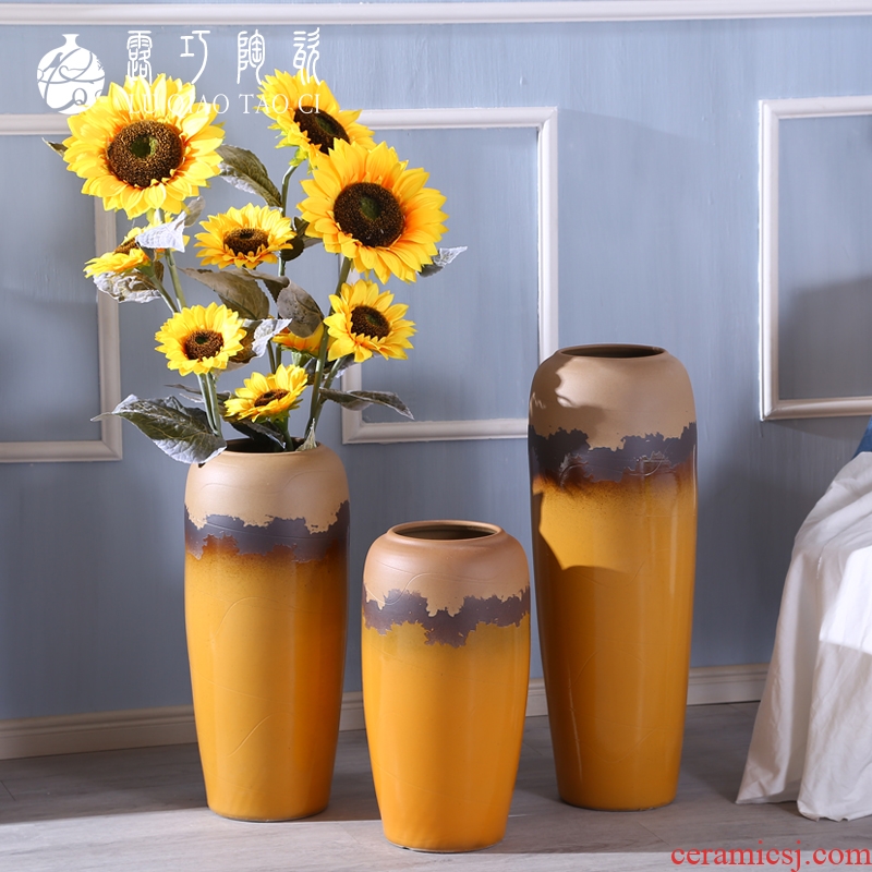Creative kindergarten, lovely big yellow vase ceramic flower arranging dried flower bottle furnishing articles furnishing articles sitting room ground northern Europe