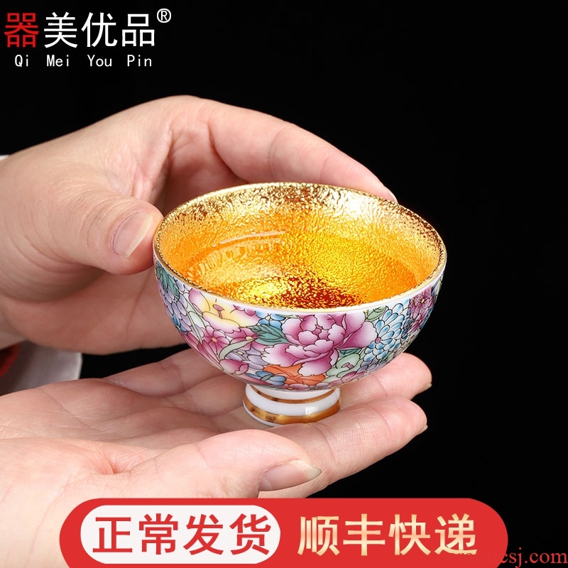 Implement the optimal product jingdezhen pure manual colored enamel masters cup gold kung fu noggin individual sample tea cup home