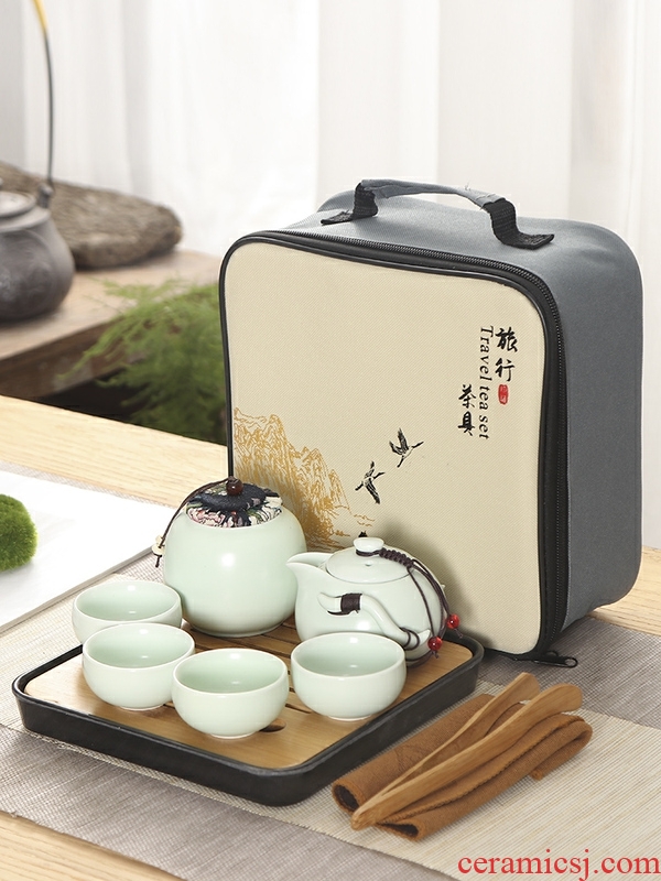 Portable travel tea set kung fu tea teapot teacup travel of a complete set of ceramic tea set tea tray to customize logo