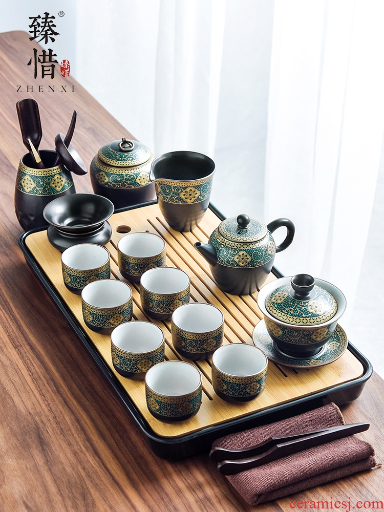 "Precious little gold heap craft ceramic kung fu tea set household contracted dry tea cup lid bowl dish