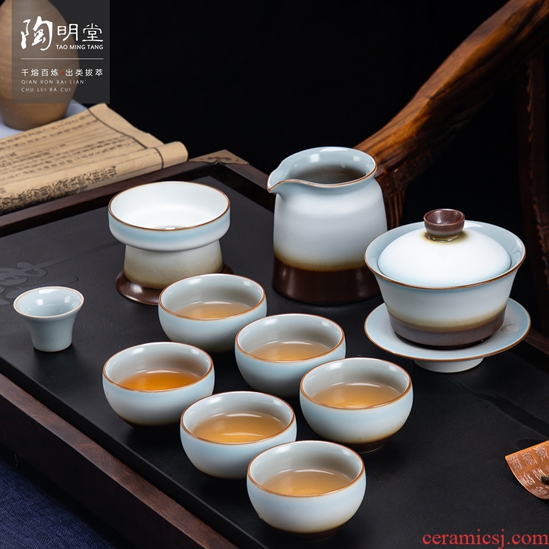 TaoMingTang your up kung fu tea set ice to crack home a complete set of Japanese ceramics piece of kung fu tea cup
