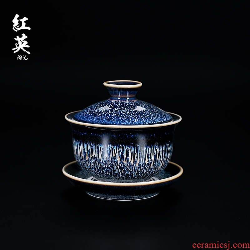Red the jingdezhen ceramic temmoku up only three tureen household kung fu tea tea cups, tea bowl