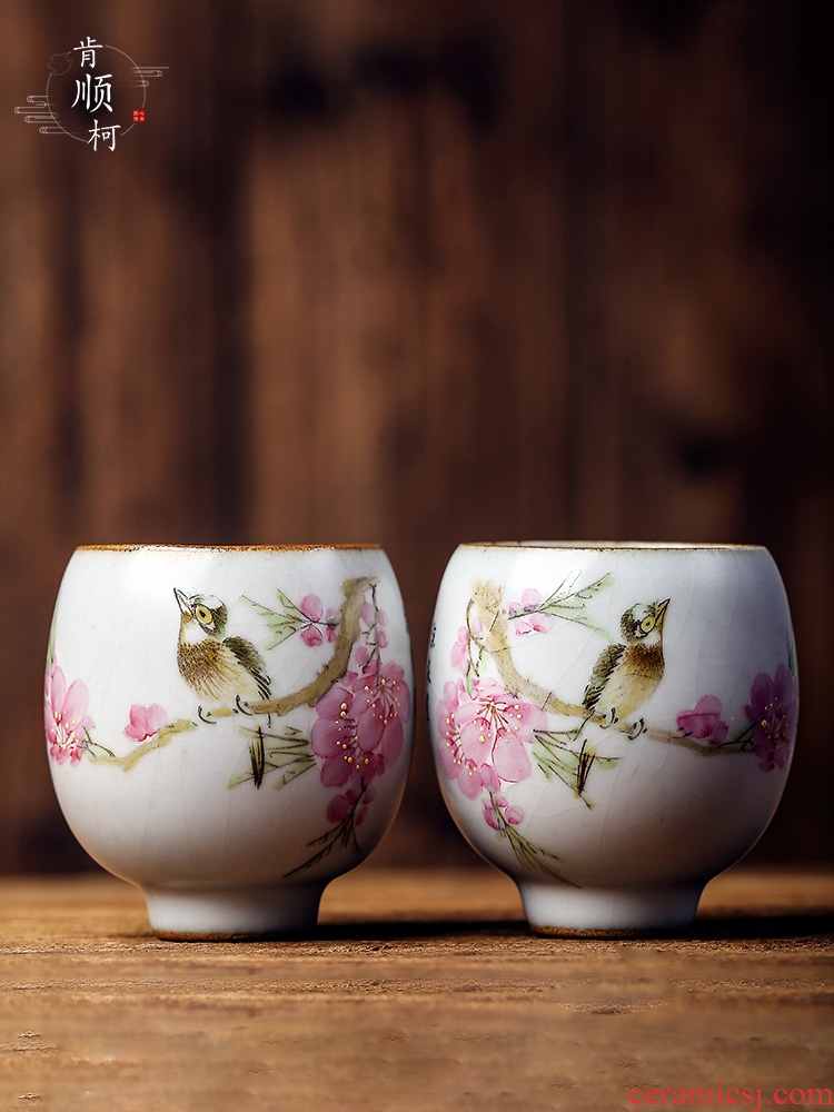 Peach blossom put your up jingdezhen hand - made teacup Xu Jiaxing water point sample tea cup master kung fu tea cup single CPU ceramics