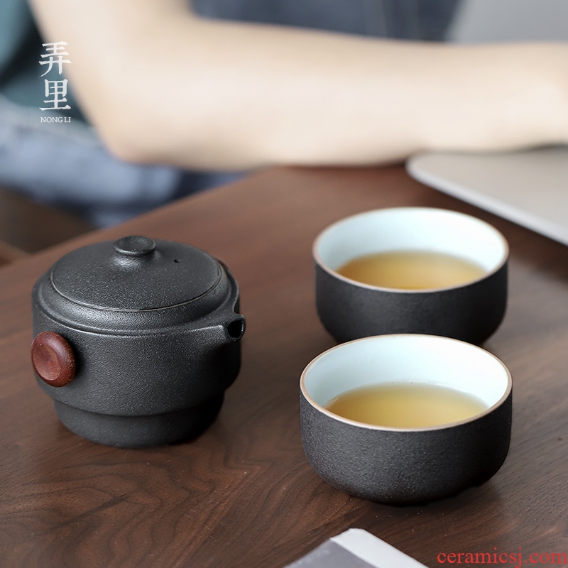 The Get | Japanese black pottery in the crack cup a pot of two cups of portable travel kung fu tea set office tea cup