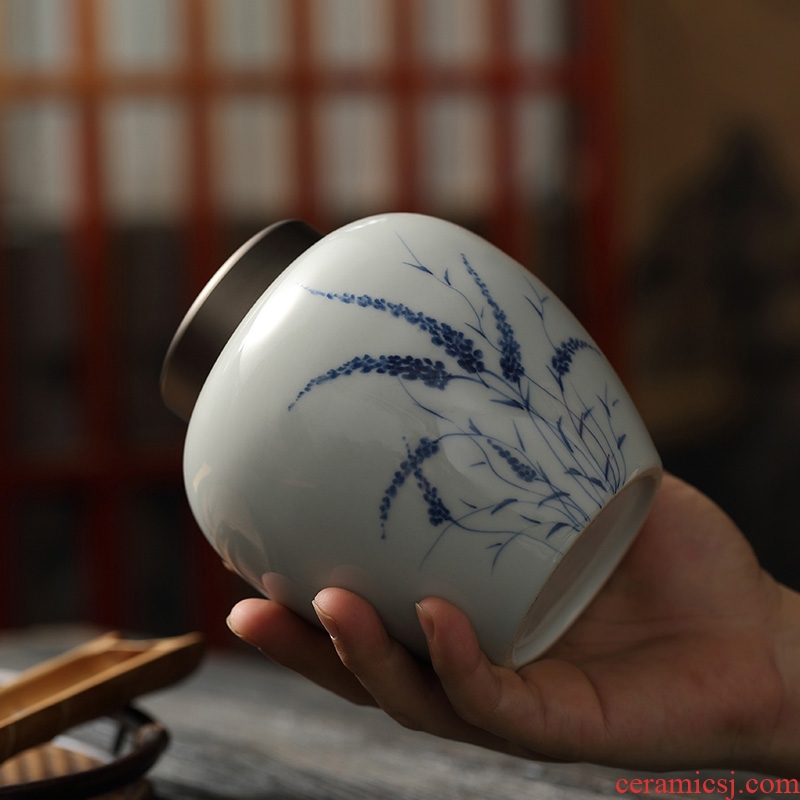 Jingdezhen ceramics from hand - drawn household pu 'er tea pot with cover storage POTS sealed ceramic pot two suits for