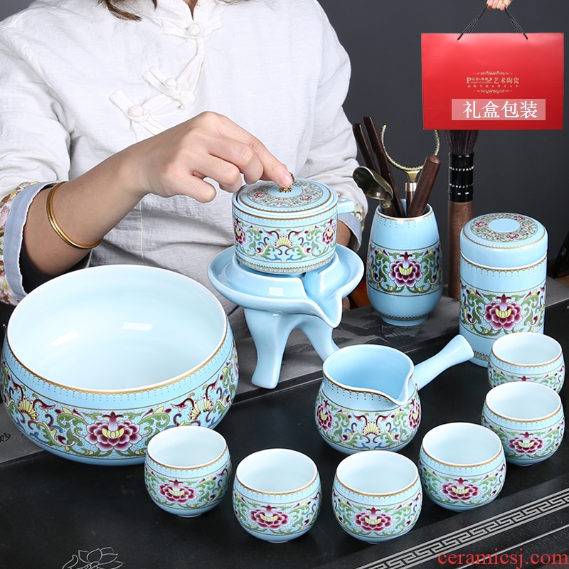 Porcelain enamel made iron automatic tea set lazy kung fu tea set tea wash tea caddy fixings gift box