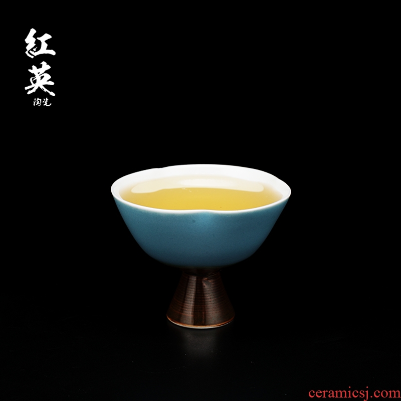 Red the jingdezhen ceramic kung fu tea set home master cup single cup sample tea cup to restore ancient ways small tall foot cup