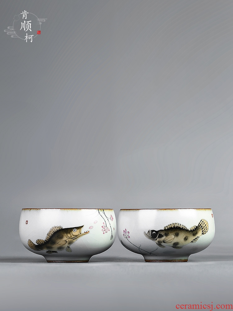 Jingdezhen tea master cup sample tea cup single cup pure manual your up hand - made mandarin fish of glass ceramics kung fu tea set