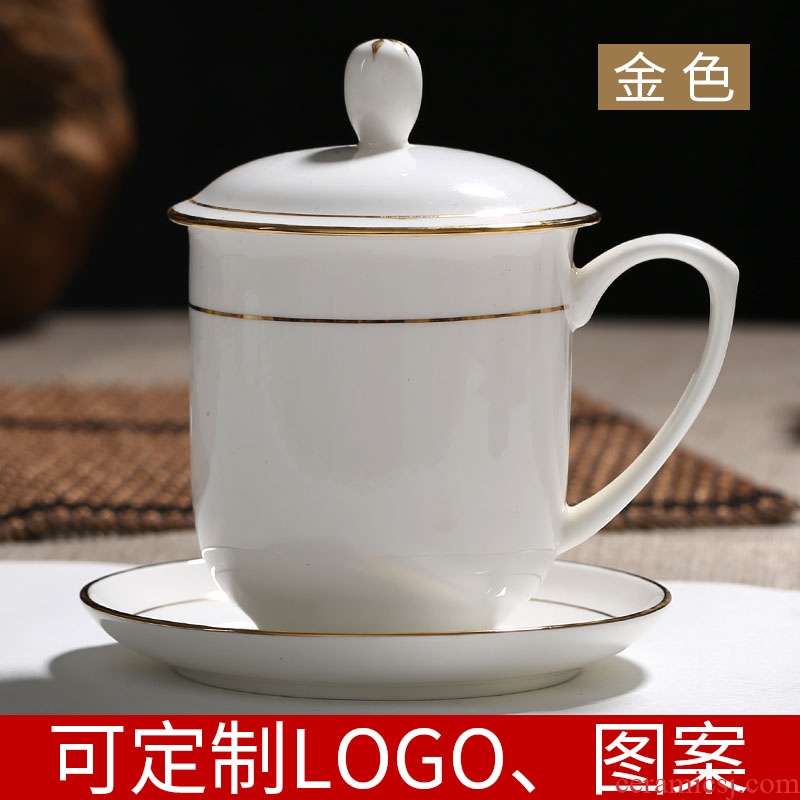 Jingdezhen domestic ceramic cups with cover hand - made ipads China cup golden glass office and meeting the custom logo