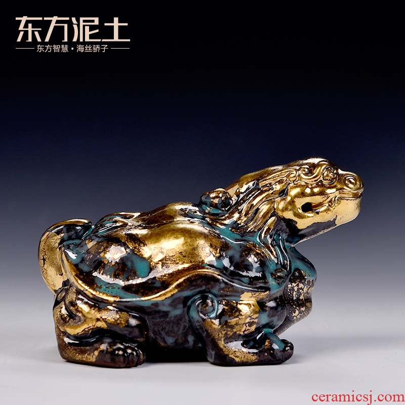Oriental clay ceramic animal furnishing articles bronze color series checking crafts office desktop decoration/dragon turtle