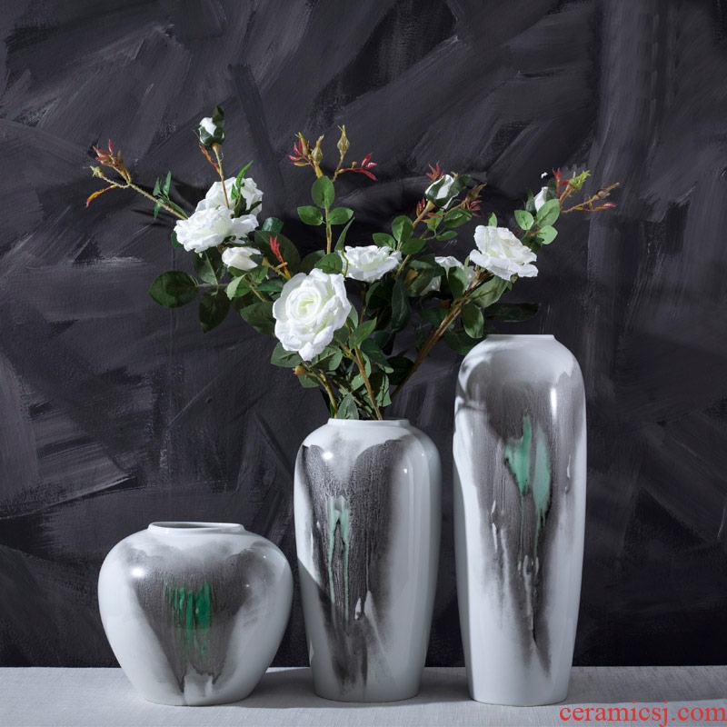 Jingdezhen ceramic hand - made Chinese ink painting vase three - piece home living room table desktop adornment ornament