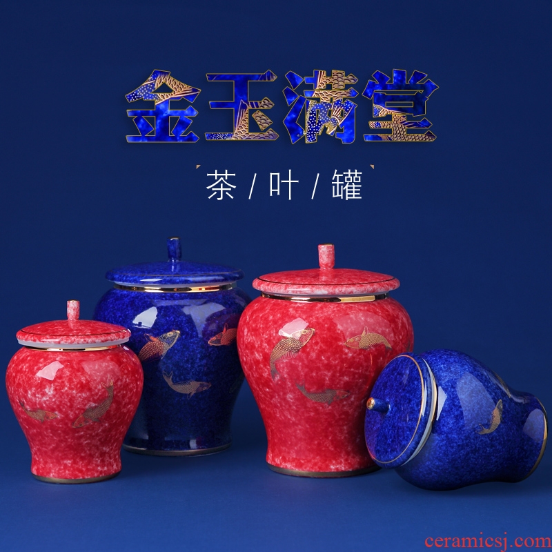 Jingdezhen ceramic seal caddy fixings as cans with blue glaze see colour porcelain jar with cover household size tea storage tanks