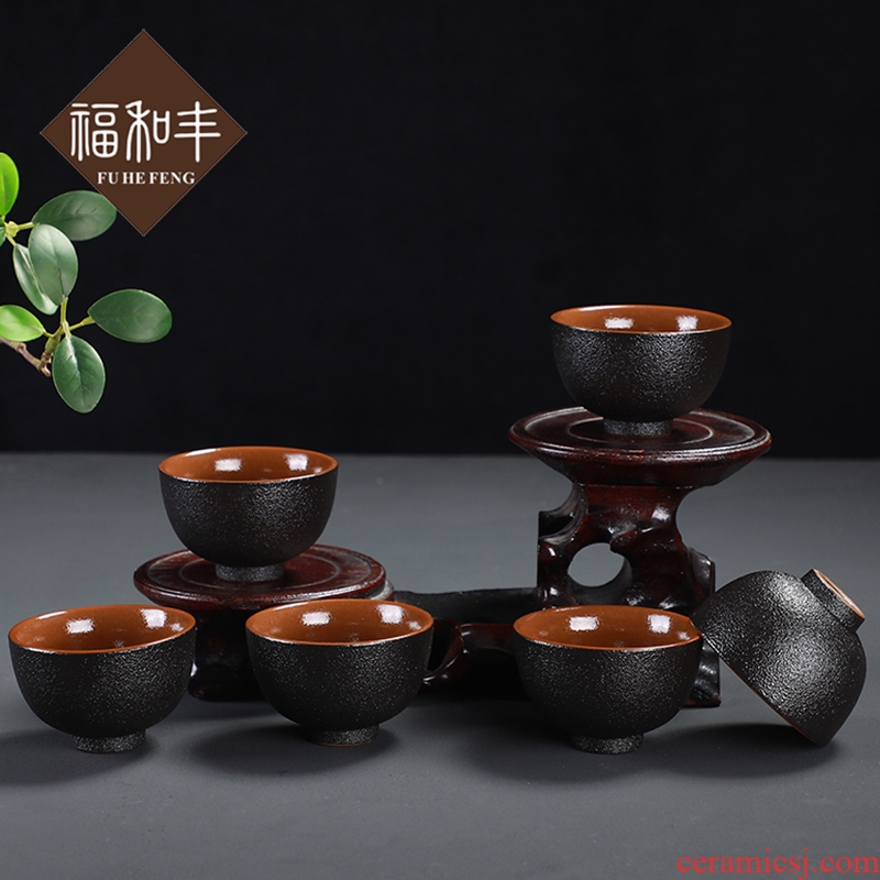 The black pottery cups belong household zen suit ceramic sample tea cup kung fu tea set 6 single cups of tea cups