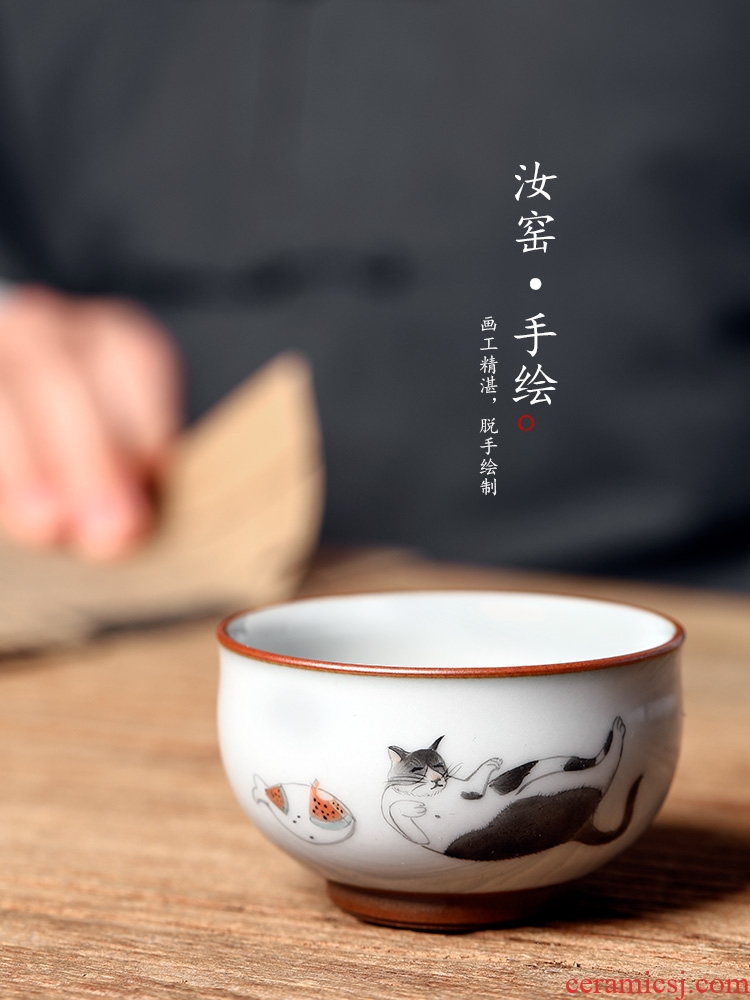 Jingdezhen up master cup single CPU female hand draw your up cat kunfu tea cup of pure manual ceramic sample tea cup