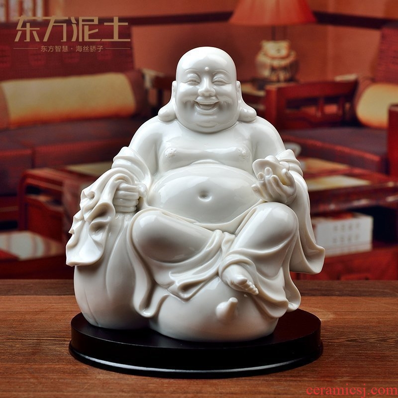 Oriental soil dehua white porcelain arts and crafts maitreya furnishing articles desktop laughing Buddha sitting room adornment blessed/passed on