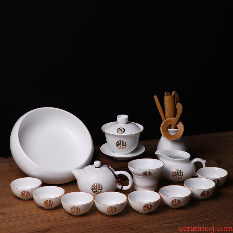 Tang Yan kung fu tea set up of a complete set of xi shi fang ceramics teapot inferior smooth white fat tureen home tea cups