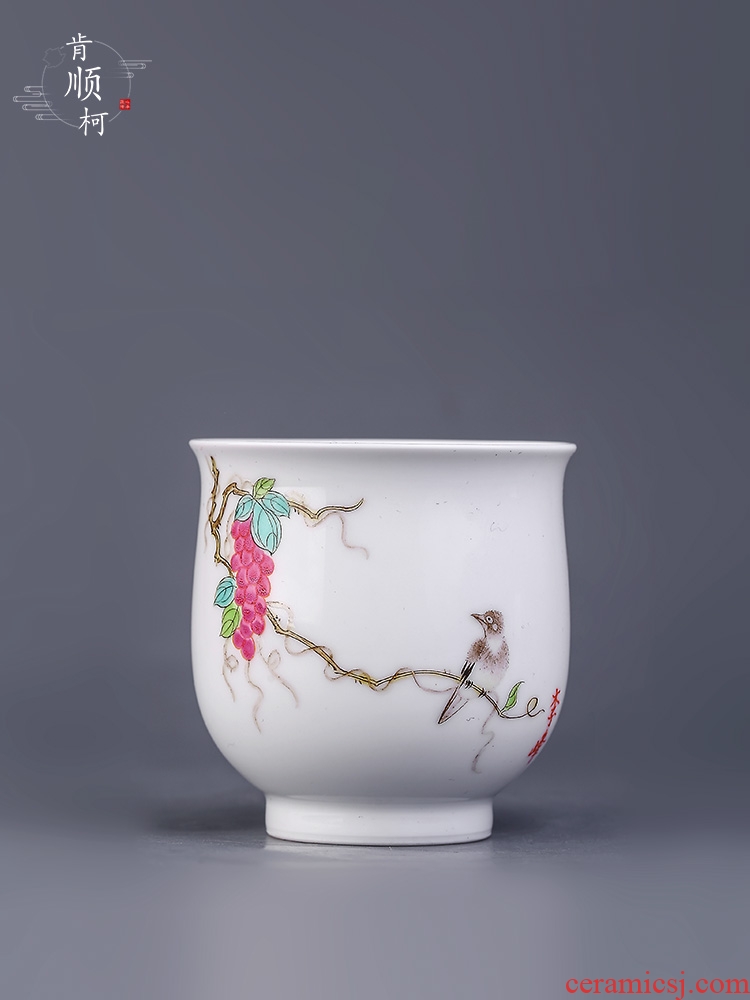Jingdezhen hand - made sample tea cup cup famille rose grape birds master cup pure manual white porcelain teacup kung fu tea set