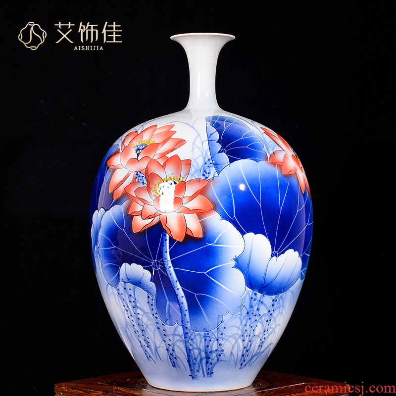 Jingdezhen ceramics hand - made lotus middle Chinese style living room TV ark, adornment is placed more than large vase