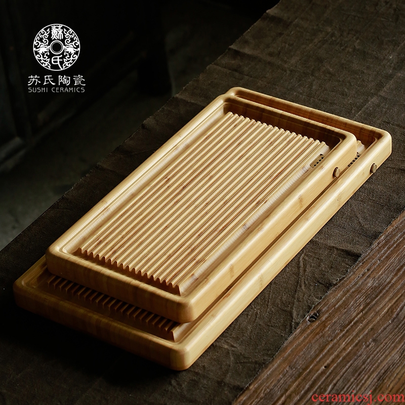 Su ceramic Chinese contracted household water storage type tea tray tea sea bamboo kung fu tea tray is a rectangle