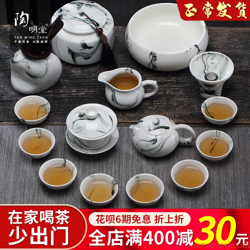 TaoMingTang hand - made kung fu tea set suit household contracted jade porcelain ceramic dehua white porcelain tea set. A complete set of tea cups