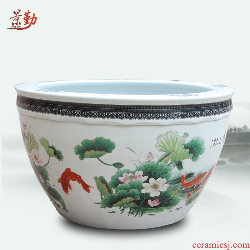 Jingdezhen ceramics powder enamel 8 full daikin tank cylinder water lily tortoise refers to flower pot furnishing articles