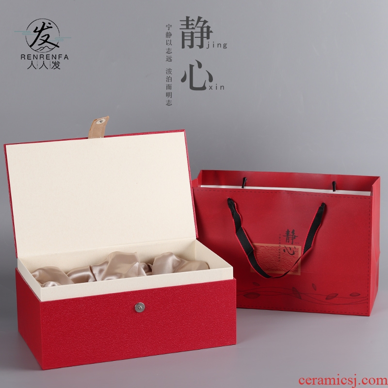 Caddy fixings ceramic seal pot black tea, green tea tea general meditation double tank empty box gift box customization