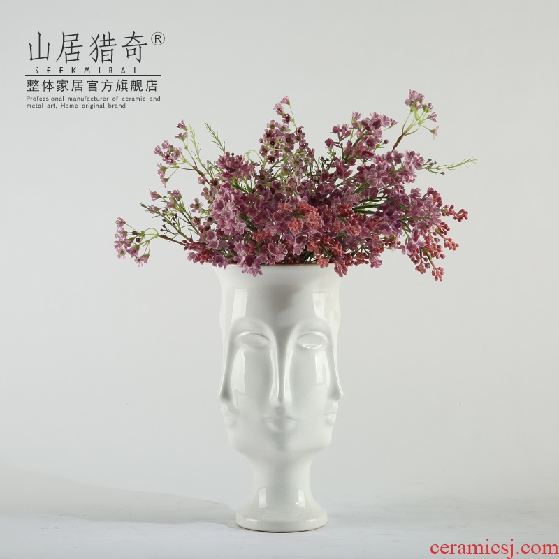 Nordic household creative face vase crack white ceramic vase furnishing articles example room table decoration