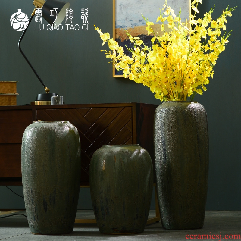 Lou qiao of large vases, ceramic furnishing articles of Chinese style restoring ancient ways POTS to the sitting room TV cabinet dry flower stoneware bottle arranging flowers