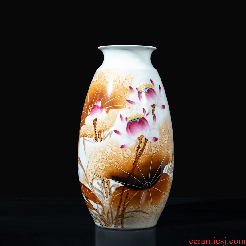 Master hand made lotus rhyme jingdezhen ceramics vase furnishing articles sitting room flower arranging dried flowers, home decoration arts and crafts