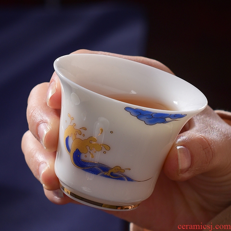 A good laugh, dehua suet jade white porcelain household kunfu tea cups creative masters cup white porcelain cup sample tea cup