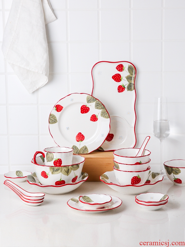 Sichuan in express it in a young girl heart strawberry tableware ceramic bowl dishes suit dish bowl dish dish home soup bowl dish