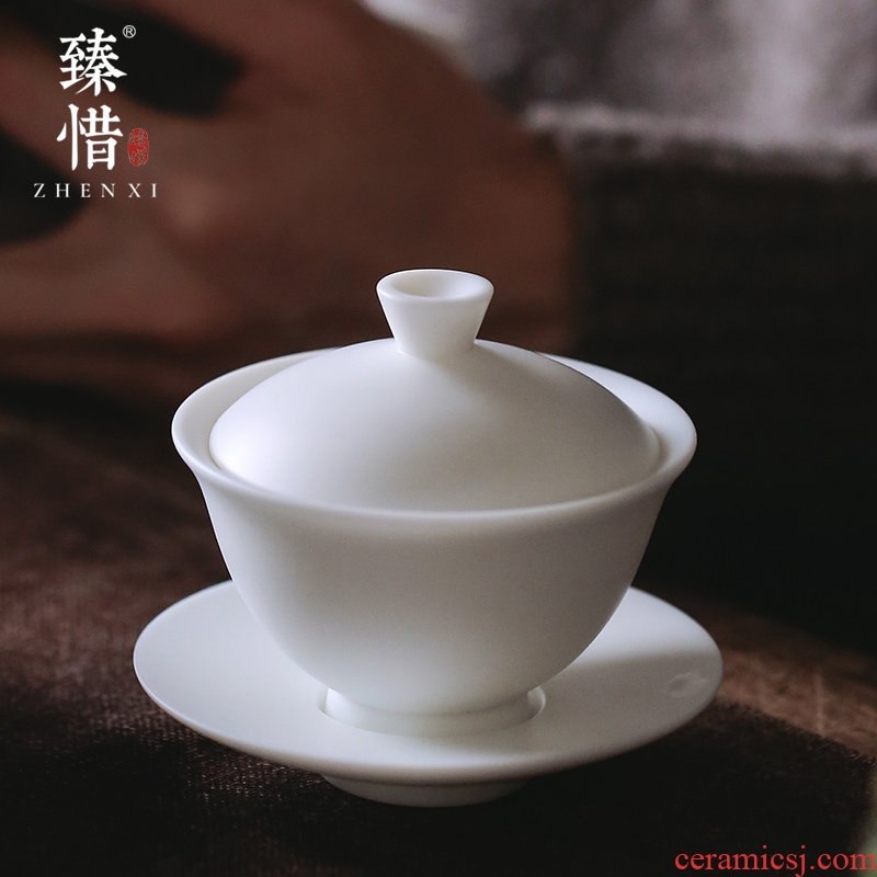 "Precious little dehua white porcelain manually suet jade porcelain ceramic three tureen household kung fu tea teapot teacup