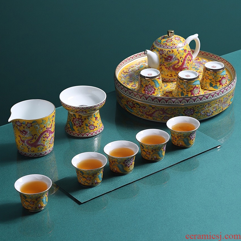 Artisan fairy tureen tea set porcelain enamel household take tea tray was Chinese kung fu tea kettle gift boxes