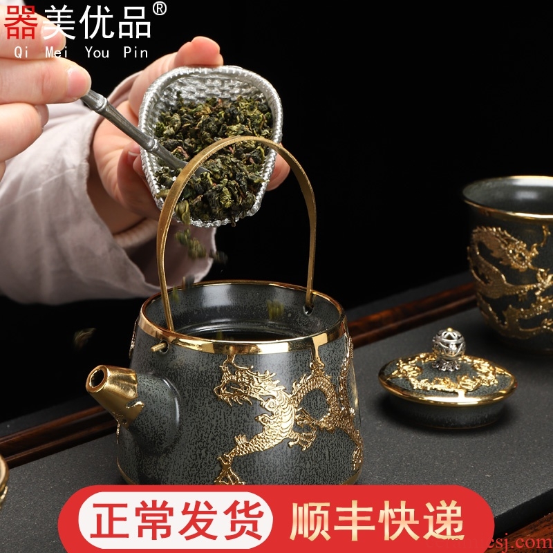Implement the best tea has built one pot of tea tea set with jinlong girder suit household ceramic cups teapot