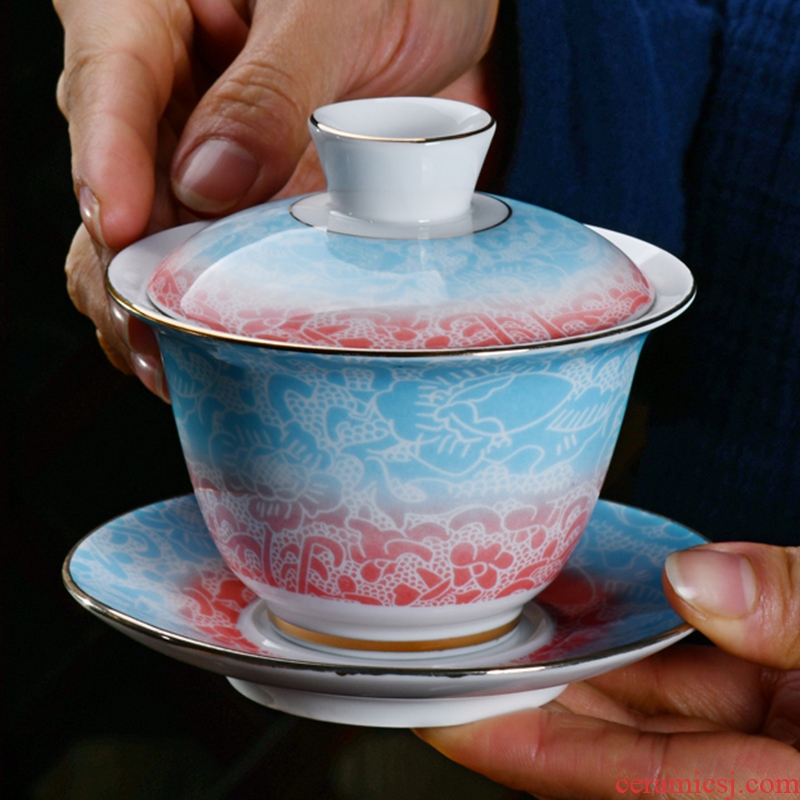 Colored enamel paint by hand only three tureen cup large ceramic tureen kung fu tea bowl thin foetus to tea cups