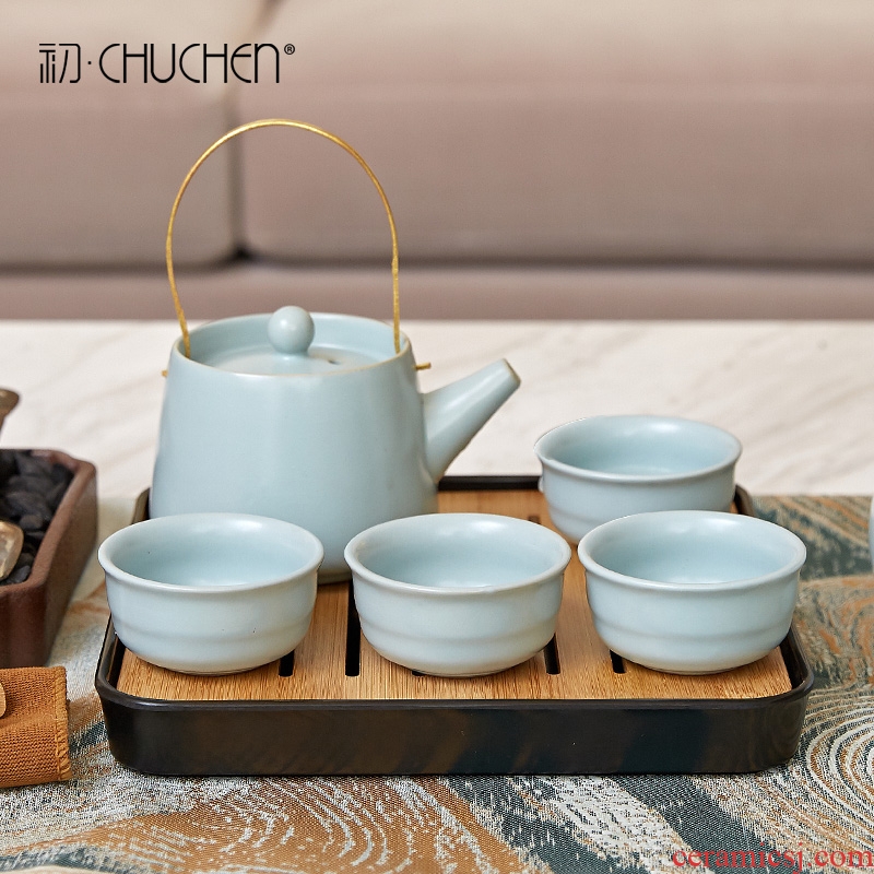 Kung fu tea set ceramic teapot teacup of new Chinese style household contracted sitting room tea table travel home decoration
