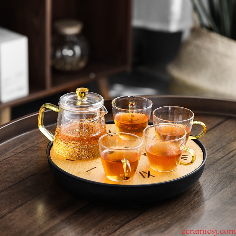 Su ceramic creative tea tray, tea set of glazing hammer handle teapot with four cups