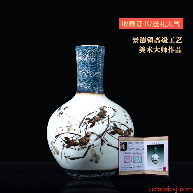 Jingdezhen ceramics hand - made shrimp boring vases, flower arranging new Chinese style furnishing articles, the sitting room porch home decorative arts and crafts