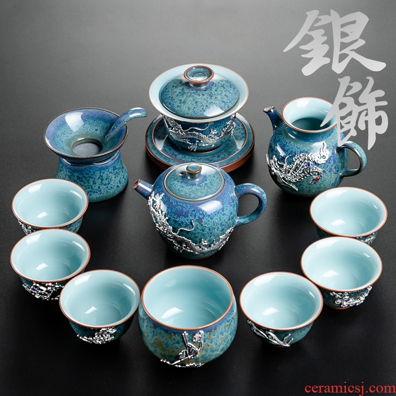 Ceramic kung fu tea set suit household up built red glaze, a complete set of the Chinese style tea cup lid bowl masterpieces